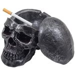 Spooky Human Skull Ashtray with Cover for Scary Halloween Decorations and Decorative Skulls & Skeletons Figurines As Gothic Smoking Room Decor Gifts for Smokers