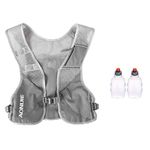 AONIJIE Marathon Running Vest Pack Water Hydration Backpack Outdoor Sport Bag Cycling Camping Climbing Rucksack (Gray+2pcs 250ml Bottles)