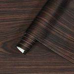 JSEVEM 40CM×10M Large Size Dark Brown Walnut Wood Wallpaper Peel and Stick Waterproof Darker Walnut Wood Grain Contact Paper Vinyl Wrap Adhesive Furniture Stickers for Kitchen Cabinet Table Wardrobe