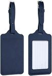 kwmobile Luggage Tags - 2X Synthetic Leather Name Address Cards for Travel Luggage, Suitcases - Dark Blue