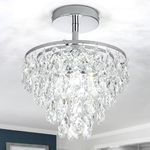 Small Crystal Chandelier Crystal Ceiling Lights Flush Mount Hallway Light Fixtures Silver Ceiling Lamp for Bedroom Closet Foyer Kitchen Bathroom