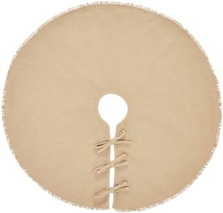 VHC Brands Festive Burlap Solid Color Cotton Farmhouse Christmas Decor Round 48" Diameter Tree Skirt, Natural Tan