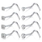 Crdifu 8pcs Stainless Steel 18G Nose Screw Stud Ring Piercing Silver with 1.5/2/2.5/3mm Top Body Jewellery