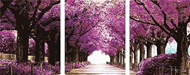 YEESAM ART New Paint by Numbers for Adults Set Pack of 3 Multi Pack Pieces Panels Canvas - Romantic Aisle Purple Leaves 3 x 16*20 inches Linen Canvas DIY Digital Painting by Numbers Kits (With Frame)