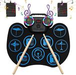 Electronic Drum Set, Uverbon Portable Roll-Up Drum Pad Electronic Drum Kit 9 Silicon Built-in Dual Stereo Speakers, Bluetooth Wireless Electric Drums for Kids Beginners