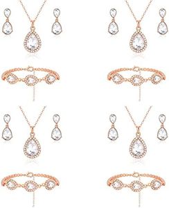 OTTFF Teardrop Jewelry Set for Bridal Bridesmaid,18K Gold or Rose Gold or Silver Plated Necklace Earrings Bracelet Set For Wedding Gift, Zinc Metal Glass, No Gemstone