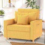 YODOLLA 3-in-1 Convertible Chair Bed, Sleeper Chair Bed, Pull Out Sleeper Chair Beds, Adjustable Single Armchair Sofa Bed with Side Pocket and Adjust Backrest Into a Sofa, Yellow