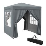 Outsunny 2 x 2 m Garden Pop Up Gazebo, Wedding Party Tent Marquee, Water Resistant Awning Canopy With Sidewalls, Windows, Carry Bag, Grey