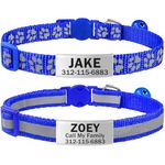 TagME 2 Pack Cat Collar with Name Tag and Bell, Personalized Quick Release Cat Collars, Pet Collar with Silent Slide On ID Tags for Boy and Girl Cat, Royal Blue