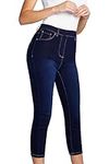 CityComfort Womens Cropped Jegging Jeans, 3/4 Length High Waist Denim Leggings (Dark Blue, 16)