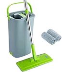 EasyGleam Mop and Bucket Set - Two-Chamber Cleaning Bucket for Wet and Dry Use - Reusable Microfibre Flat Mop with Stainless Steel Handle - 23x19x39 cm Floor Mop and Bucket Set for All Types of Floor