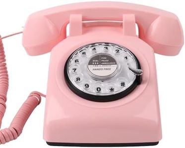 Rotary Dial Phone, MCHEETA Retro Phone 1960's Vintage Corded Phone, Retro Old Telephone Landline Antique Phones for Home/Office（Pink）