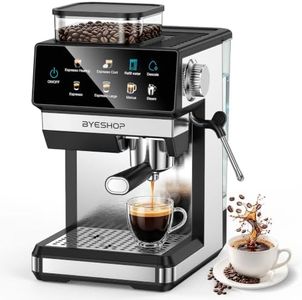 BYESHOP Espresso Machine with Grinder, 20 Bar, Latte & Cappuccino, Black