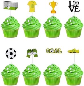 24 Pcs Soccer Cupcake Toppers Decorations Soccer Ball Cupcake Toppe Sports Theme Cupcake Picks for Soccer Party Decoration Football Theme Party Supplies for Men Boy