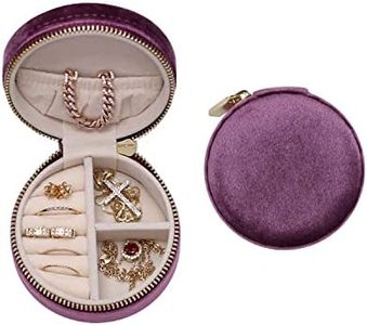 BLUTETE Velvet Travel Jewelry Case Small Round Travel Jewelry Organizer Jewelry Accessory Storage Case Gift Jewelry Box (Purple/Round)