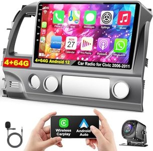 4G+64G Car Radio for Honda Civic 2006-2011 with Wireless Carpaly & Android Auto,10.1 Inch IPS Touch Screen Car Stereo with GPS Navigation/Bluetooth 5.2/FM/Backup Camera/WiFi/SWC/HiFi