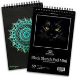 Art-n-Fly Black Sketch Pad Mini 5.5x8.5 2 Pack - Black Paper Sketchbook for Drawings, Perforated Edge on Spiral 100 Sheets Total - Art Sketch Book for Coloured Pencils, Graphite, Pastels & Gel Pens