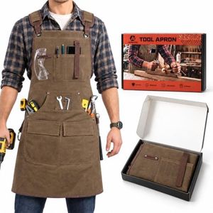 Amento Woodworking Apron for Men, Shop Bib Work Apron with 11 Tool Pockets