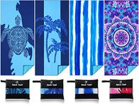 4 Pack Lightweight Thin Beach Towel Oversized 71"x32" Big Extra Large Microfiber Sand Free Towels for Adult Quick Dry Travel Beach Accessories Vacation Gift Coconut Tree Sea Turtle Stripe Mandala