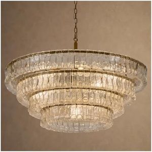 MeiYDeng 4-Tier 40 Inch Clear Crystal Glass Chandeliers, Modern Round Luxury 10 Lights Hanging Pendant Light Fixture, for Dining Living Room, Bedroom, Foyer, Entryway (Included E12 Bulbs)