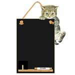 Chalkboards UK Small Memo Board/Chalkboard/Blackboard/Kitchen Chalk Board with Printed Kitten Artwork, Wooden Tray, Piece of chalk & Felt Eraser. Booth Design Range., Wood, Black, 29.7 x 20.7 x 1 cm