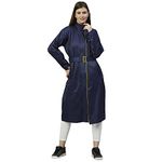 ZEEL Ladies High Neck Raincoat | Waterproof Long Raincoat with Belt Diva | Navy Blue | L