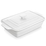 MALACASA 4.4 Quart Casserole Dish with Lid, 4100ML Porcelain Baking Dish with Lid, 13 x 9 Lasagna Pan Deep with Lid, Rectangular Bakeware with Handle, Microwave and Oven Safe, Ivory White, Series BAKE