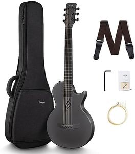 Enya Nova Go Carbon Fiber Acoustic Guitar 1/2 Size Beginner Adult Travel Acustica Guitarra w/Starter Bundle Kit of Colorful Packaging, Acoustic Guitar Strap, Gig Bag, Cleaning Cloth, String(Black)