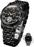 OLEVS Mens Watches Black Luxury Skeleton Automatic Watches for Men Fashion Waterproof Stainless Steel Watch Tourbillon Mechanical Movement Day Date Men Watch Reloj para Hombre