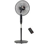 HOMCOM 16" Pedestal Fan with Remote Control, Height Adjustable, 15H Timer, Oscillating Standing Fan, Stand Floor Fan for Bedroom, Black