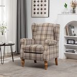 Retro Accent Chair, Wingback Tartan Armchair Soft Padded, Retro Check Leisure Chair, Fabric Lounge Padded Sofa Chair for Living Room Bedroom - Brown