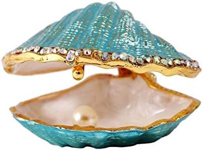 H&D HYALINE & DORA Metal Glass Trinket Box Ring Holder Small Seashell Figurine Collectible Table Centerpiece (pearl mussel)