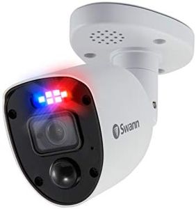 Swann Add-On DVR Flashing Light Bullet Security Camera with Sensor Spotlight, 4K UHD Video, Indoor or Outdoor Design, Dusk to Dawn Color Night Vision Plus True Detect Heat and Motion Detection