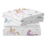 MUSOLEI Unicorn Fitted Sheet Set Full Girls Rainbow Star Sheet Pink Flower Bedding Set 1 Deep Pocket Fitted Sheet with 2 Pillowcases Multi-Colour Girls Kids Teenagers Gift