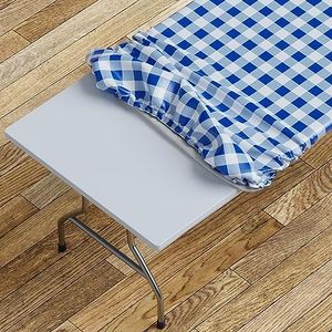 Sorfey Indoor/Outdoor Vinyl Fitted Tablecloth Cover, Checkered Design, Flannel Backed Lining Stretched to Fit 48x24 Inch Rectangle Table, Blue