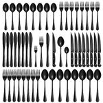 Velaze Cutlery Set, 48-Piece Black Knife and Fork Sets, Stainless Steel Flatware Cutlery Set with Steak Knives, Cutlery Set for 8 People,Mirror Polished,Dishwasher Safe