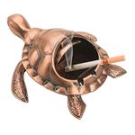K COOL Vintage Windproof Ashtray with Lid Portable Cigarette Odor Ashtray Holder for Outdoor Indoor Smokers Metal Desktop Turtle Pattern for Home Office Decoration (Red Copper),Medium