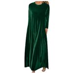Women Vintage Velvet Dress Long Sleeve Maxi Dresses Casual Loose Fit Dress Elegant Bridesmaid Dress Ladies Solid Color Plus Size Dress Army Green