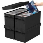 Lifewit CD Storage Boxes with Handles, Stackable CD Case Organizer with Lid, Foldable Record Storage Container Each Holds up to 30 CDs, Black, 4 Pack