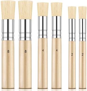 Outus 6 Pieces Wooden Stencil Brushes Pure Natural Stencil Brushes Painting Bristle Brushes for Acrylic Oil Watercolor Art Painting Stencil Project DIY Crafts, 3 Sizes