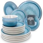 18 Piece Dinner Sets for 6 People - Beautiful Mediterranean Style Stoneware Dinner Set for 6 - Dishwasher & Microwave Safe Plates and Bowls Set for 6 - Dinnerware Sets by Pure Living in Light Blue