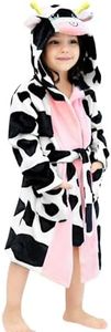 LOLANTA Kids Robe Boys Girls Hooded Fleece Sleepwear Cow Animal Bathrobe Toddler Fluffy Robe Christmas Gifts (Cow 6-8 Years)