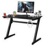 COSTWAY Gaming Computer Desk with Cup Holder, Headphone Hook and Mouse Pad, Ergonomic PC Racing Table Study Work Workstation for Home Office Bedroom (Black, Z-Shaped)