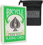 Coloured Bicycle Playing Cards - Classic Rider Back Design- Includes Cipher Card Bag (Green)