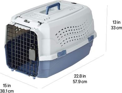 Amazon Basics Hard-Sided Cat Carrier, Two-Door Top-Load, Blue, 58cm