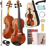 Kmise Violin 4/4 Full Size Starter Kit for Students Beginners Adults, Quality Ebony Acoustic Fiddle Set with Hard Case, Bow, Rosin, Extra Strings, Shoulder Rest, Guide & Chart