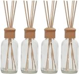 Whole Housewares Reed Diffusers for Home - Transparent Glass with Wooden Top - Elegant Empty Design - Ideal Bathroom Diffuser - 4 Pieces - Stable and Artistic Base - Oil Stick Diffuser - 4.9 x 1.9 in