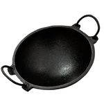 Seematis kitchen Natural Pre-Seasoned Cast Iron Kadai/Wok 8 Inch, Black