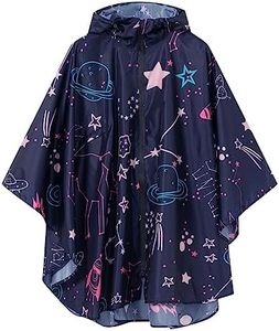 SaphiRose Lightweight Kids Rain Poncho Waterproof Jacket Zipper Up Rain Coat, Planet, 7-9 Years