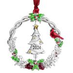 Mulumu 2024 Christmas Tree Ornament Metal Silver Hanging Rotatable Design Charm Holiday Decorative Pendant Gift Keepsake (1 Pack 2024)